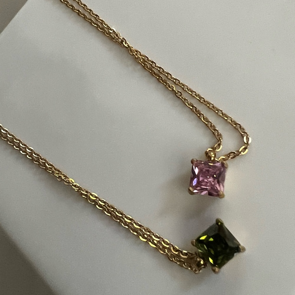 RECTANGULAR STONE green  18k Gold plated Necklace  Pendant,cubic zirconia  Clear